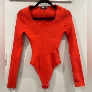 MISSGUIDED Red/Orange Ribbed Bodysuit